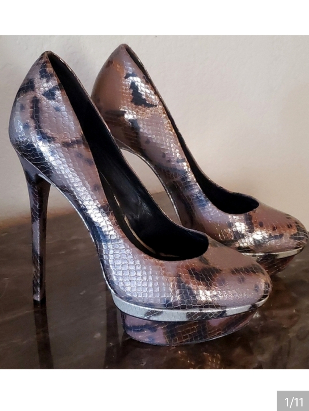Brian Atwood snake print heels